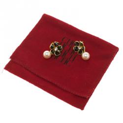 Pre Owned Carolina Herrera Flower Faux Pearl Earrings