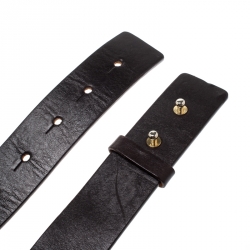 Pre Owned Carolina Herrera Dark Brown Leather CH Belt 80CM