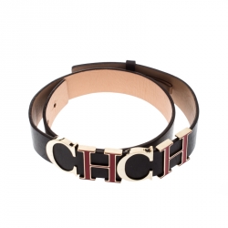 Pre Owned Carolina Herrera Dark Brown Leather CH Belt 80CM