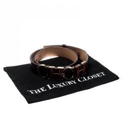 Pre Owned Carolina Herrera Dark Brown Leather CH Belt 80CM