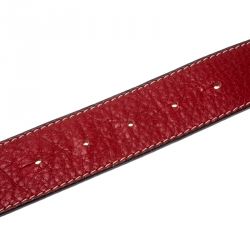 Pre Owned Carolina Herrera Red Leather Round Logo Belt 80CM