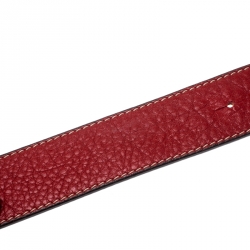 Pre Owned Carolina Herrera Red Leather Round Logo Belt 80CM