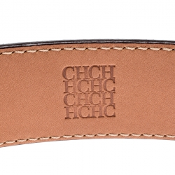 Pre Owned Carolina Herrera Red Leather Round Logo Belt 80CM