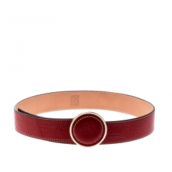 Pre Owned Carolina Herrera Red Leather Round Logo Belt 80CM