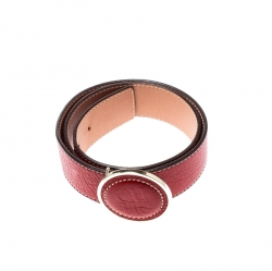 Pre Owned Carolina Herrera Red Leather Round Logo Belt 80CM