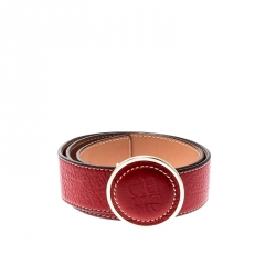 Pre Owned Carolina Herrera Red Leather Round Logo Belt 80CM