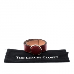 Pre Owned Carolina Herrera Red Leather Round Logo Belt 80CM