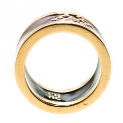 Pre Owned Carolina Herrera CH Burgundy Enamel Gold Tone Band Ring Size 54.5