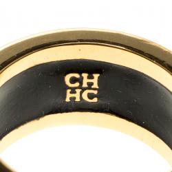 Pre Owned Carolina Herrera CH Burgundy Enamel Gold Tone Band Ring Size 54.5