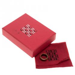 Pre Owned Carolina Herrera CH Burgundy Enamel Gold Tone Band Ring Size 54.5