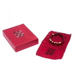 Pre Owned  Carolina Herrera CH Logo Red Leather Gold Tone Bracelet