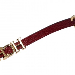 Pre Owned  Carolina Herrera CH Logo Red Leather Gold Tone Bracelet