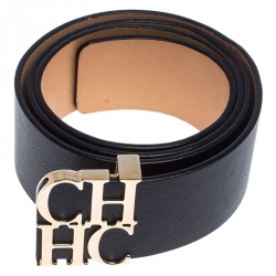 Pre Owned Carolina Herrera Black Leather CHHC Belt 85CM