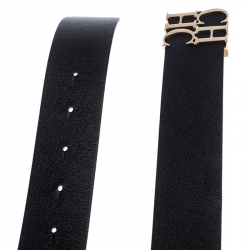 Pre Owned Carolina Herrera Black Leather CHHC Belt 85CM