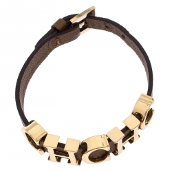 Pre Owned Carolina Herrera Brown CH Logo Leather Bracelet