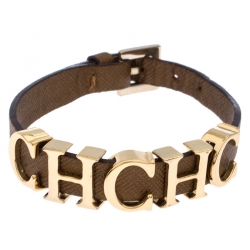 Pre Owned Carolina Herrera Brown CH Logo Leather Bracelet