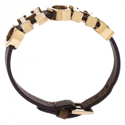 Pre Owned Carolina Herrera Brown CH Logo Leather Bracelet