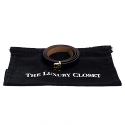 Pre Owned Carolina Herrera Dark Blue Leather CHHC Buckle Belt 85CM