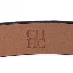 Pre Owned Carolina Herrera Dark Blue Leather CHHC Buckle Belt 85CM