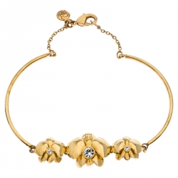 Pre Owned Carolina Herrera Crystal Embedded Floral Gold Tone Bracelet