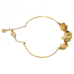 Pre Owned Carolina Herrera Crystal Embedded Floral Gold Tone Bracelet