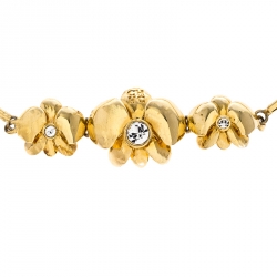 Pre Owned Carolina Herrera Crystal Embedded Floral Gold Tone Bracelet