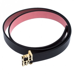 Pre Owned Carolina Herrera Black Leather CHHC Buckle Belt 80CM