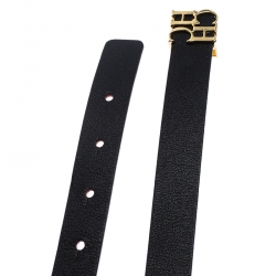 Pre Owned Carolina Herrera Black Leather CHHC Buckle Belt 80CM