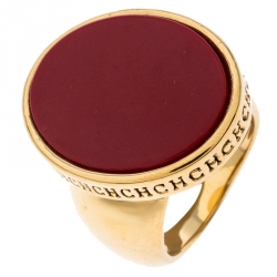 Pre Owned Carolina Herrera Red Stone Gold Tone Cocktail Ring Size 58