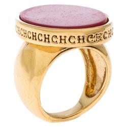 Pre Owned Carolina Herrera Red Stone Gold Tone Cocktail Ring Size 58