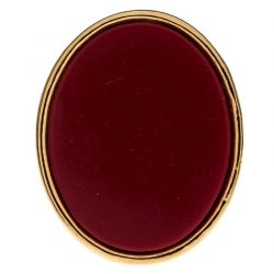 Pre Owned Carolina Herrera Red Stone Gold Tone Cocktail Ring Size 58
