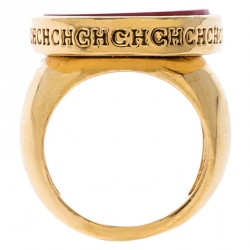 Pre Owned Carolina Herrera Red Stone Gold Tone Cocktail Ring Size 58