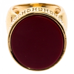 Pre Owned Carolina Herrera Red Stone Gold Tone Cocktail Ring Size 58