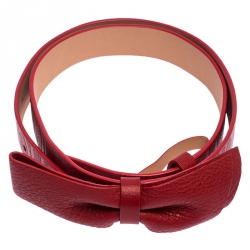 Pre Owned Carolina Herrera Red Leather Bow Belt 85 CM