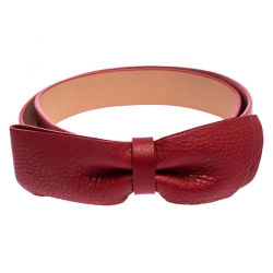 Pre Owned Carolina Herrera Red Leather Bow Belt 85 CM