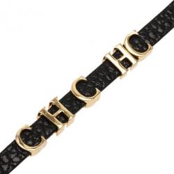 Pre Owned Carolina Herrera Double Wrapped Black Leather Bracelet 18CM
