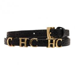 Pre Owned Carolina Herrera Double Wrapped Black Leather Bracelet 18CM