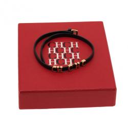 Pre Owned Carolina Herrera Double Wrapped Black Leather Bracelet 18CM