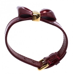 Pre Owned Louis Vuitton Red Leather Gold Tone Bow Bracelet