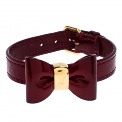 Pre Owned Louis Vuitton Red Leather Gold Tone Bow Bracelet
