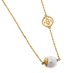 Carolina Herrera Faux Pearl Gold Tone CH Station Necklace