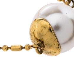 Carolina Herrera Faux Pearl Gold Tone CH Station Necklace