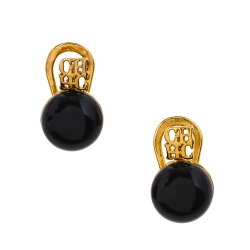 Pre Owned Carolina Herrera Gold Tone Black Beaded Earrings