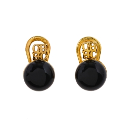 Pre Owned Carolina Herrera Gold Tone Black Beaded Earrings