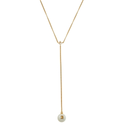 Pre Owned CH Carolina Herrera Gold Tone Faux Pearl Drop Pendant Necklace