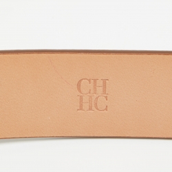 Pre Owned Carolina Herrera Brown Leather CH Metal Bow Waist Belt 80CM