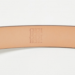 Pre Owned Carolina Herrera Brown Leather Metal Bow Waist Belt 85CM