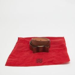 Pre Owned Carolina Herrera Brown Leather Metal Bow Waist Belt 85CM