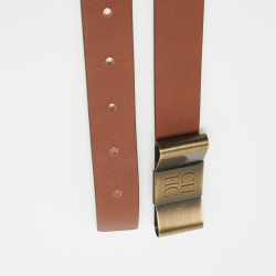 Pre Owned Carolina Herrera Brown Leather Metal Bow Waist Belt 85CM