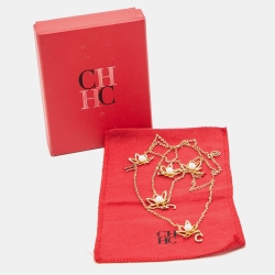 Carolina Herrera  CH Floral Faux Pearl Gold Tone Long Necklace